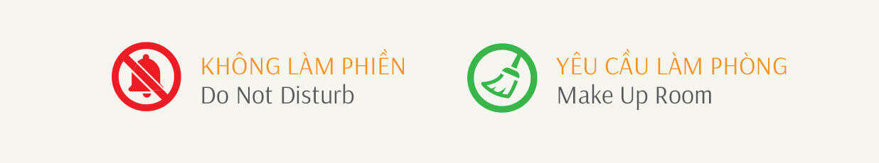 Không làm phiền. Yêu cầu làm phòng. Do Not Disturb. Make Up Room